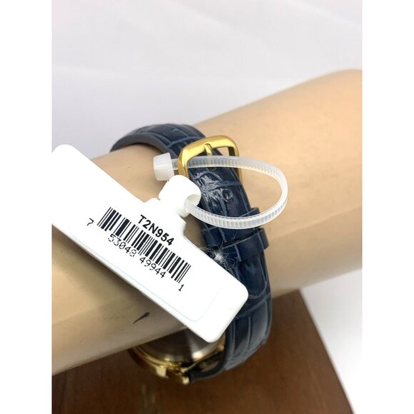 Timex Women's Watch T2N954 Quartz White Dial Blue Leather Strap 30mm Gold Case - Picture 11 of 15